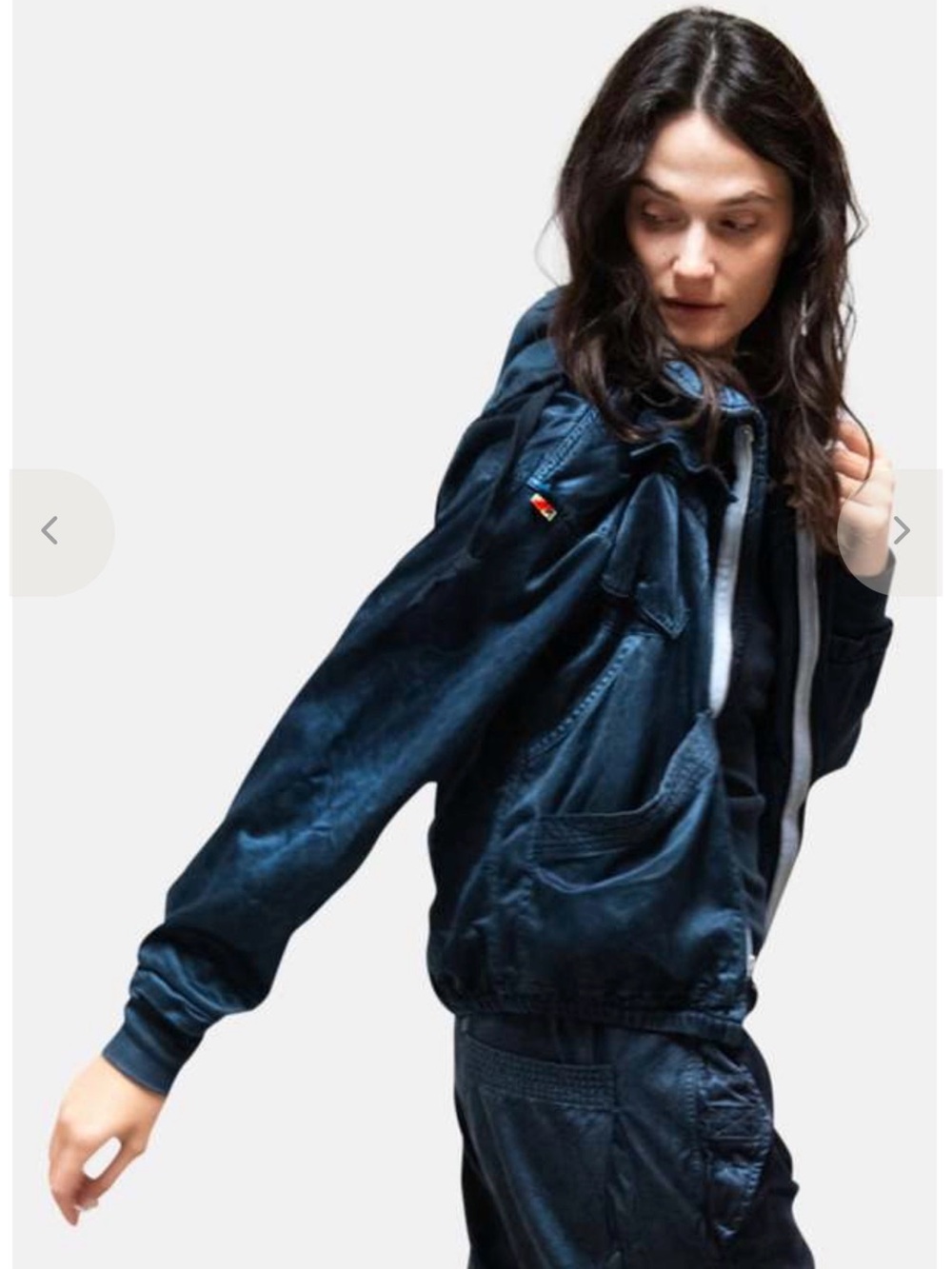NWOT - FREECITY Satin Zip Hood Jump Jacket - Blue Plant/Glass